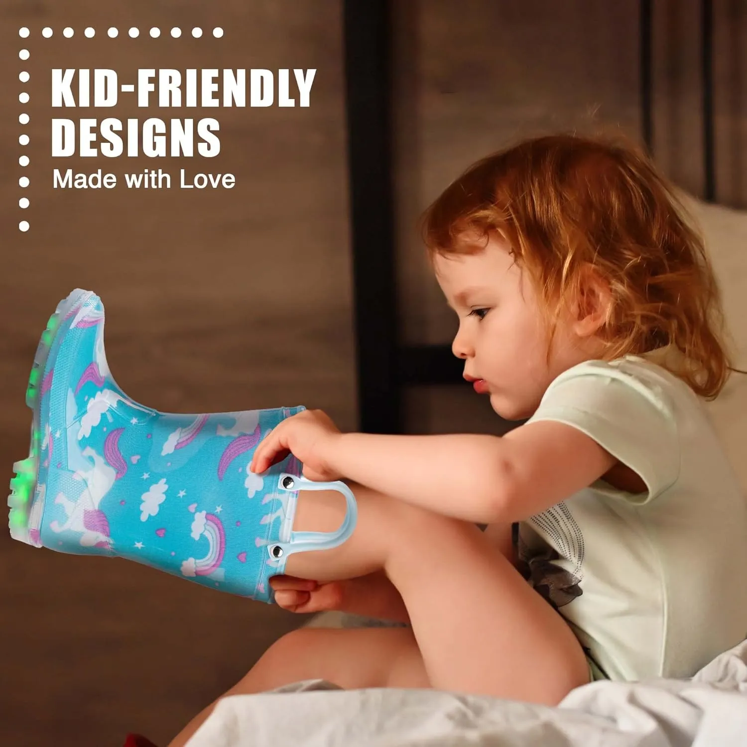 NORTY PVC Rain Boots for Kids - Waterproof PVC Boots Boys and Girls Solid & Printed Rainboots for Toddlers and Kids - Light Up