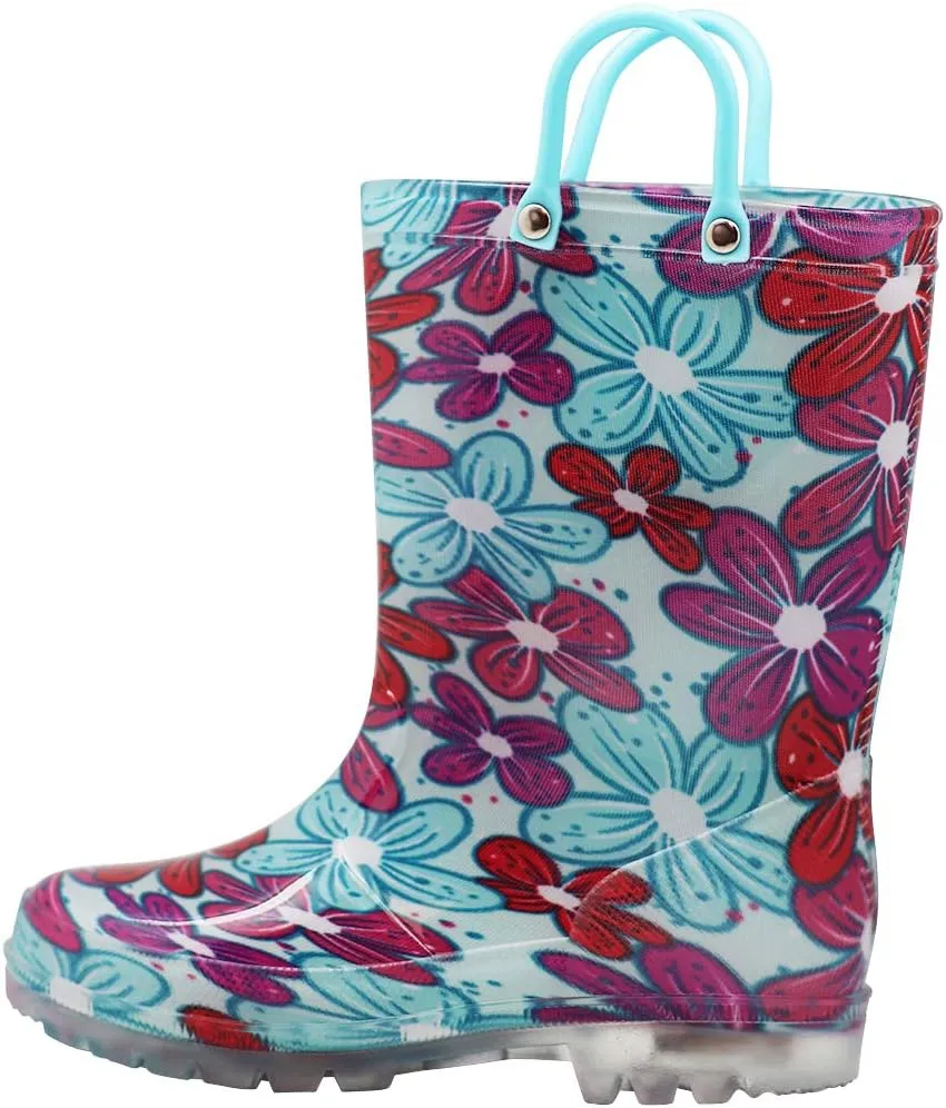 NORTY PVC Rain Boots for Kids - Waterproof PVC Boots Boys and Girls Solid & Printed Rainboots for Toddlers and Kids - Light Up