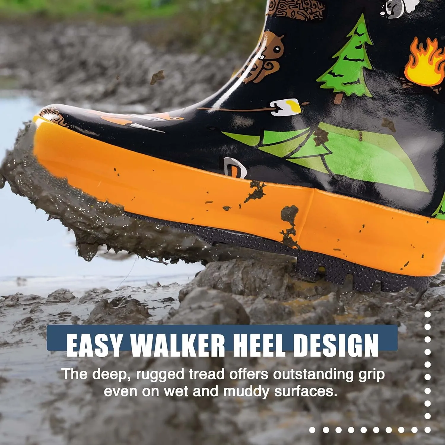 NORTY Rubber Rain Boots for Kids - Waterproof Rubber Boots Boys and Girls Solid & Printed Rainboots for Toddlers and Kids