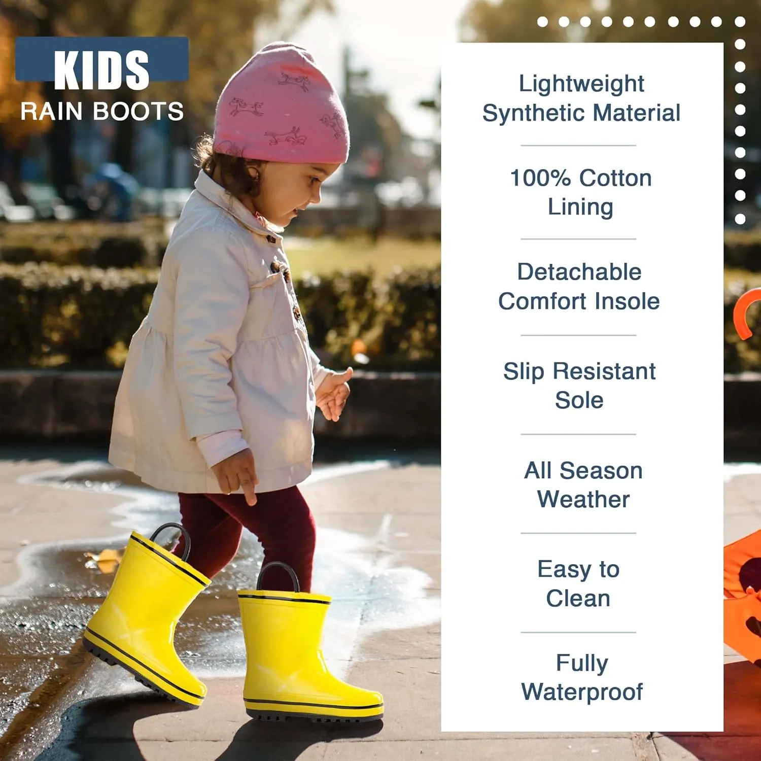 NORTY Rubber Rain Boots for Kids - Waterproof Rubber Boots Boys and Girls Solid & Printed Rainboots for Toddlers and Kids