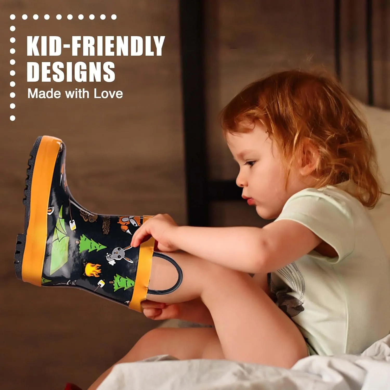 NORTY Rubber Rain Boots for Kids - Waterproof Rubber Boots Boys and Girls Solid & Printed Rainboots for Toddlers and Kids