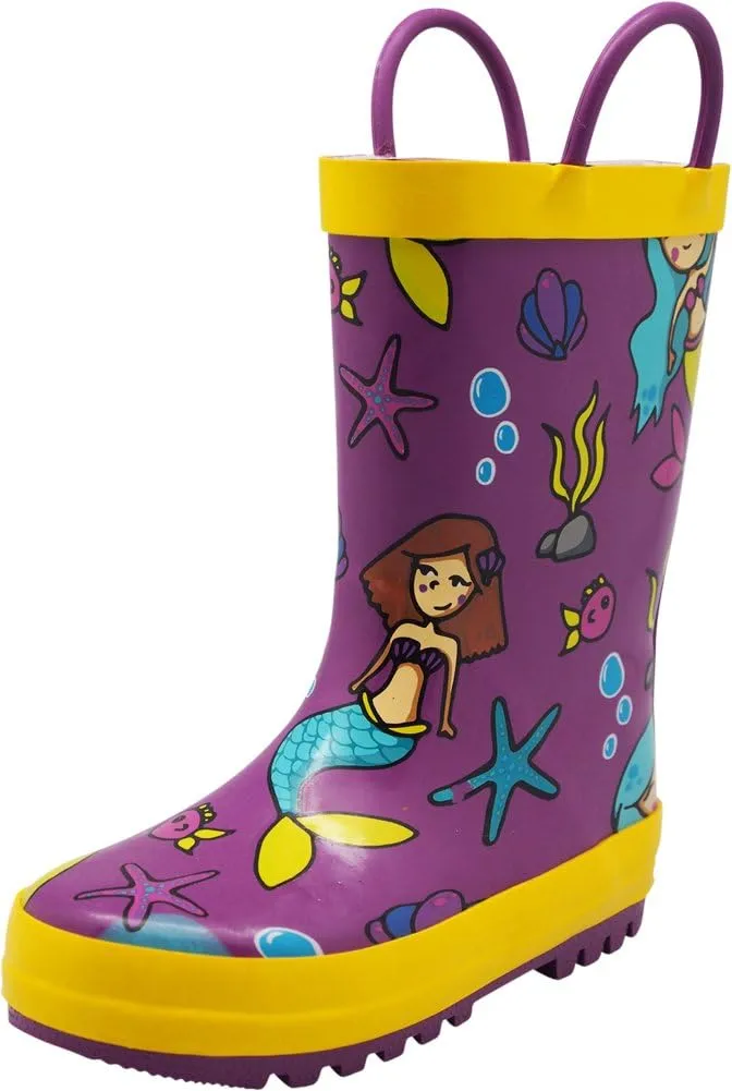 NORTY Rubber Rain Boots for Kids - Waterproof Rubber Boots Boys and Girls Solid & Printed Rainboots for Toddlers and Kids