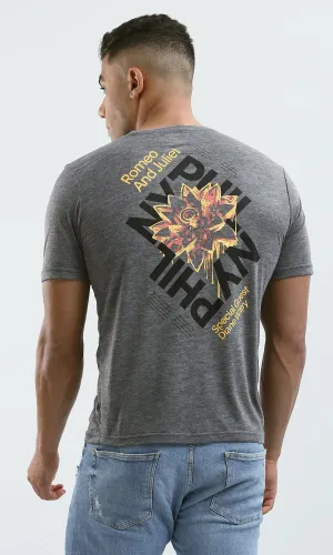O182904 Heather Dark Grey Front & Back Print Short Sleeves Tee