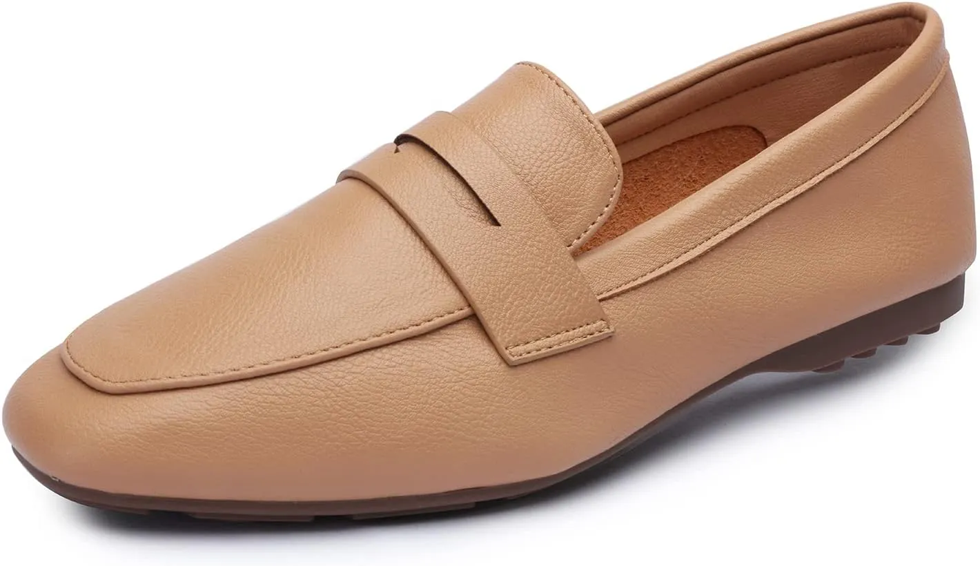 Odema Must-Have Women's Loafer Flat Square Toe Plain Penny Loafers Comfort Slip on Shoes