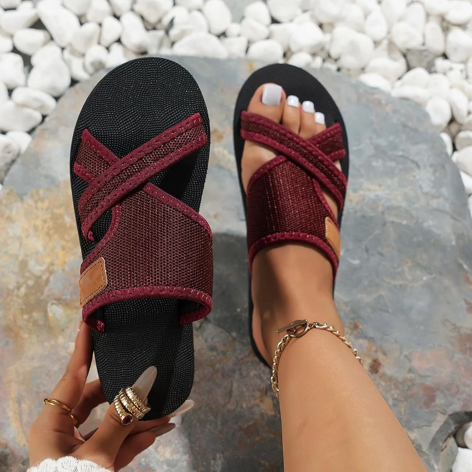 Orthopedic Sandals for Women 2025,Women's Comfortable Breathable Mesh Flip Flops,Lightweight Arch Support Sandals Comfy Hollow Mesh Walking Slide Sandal