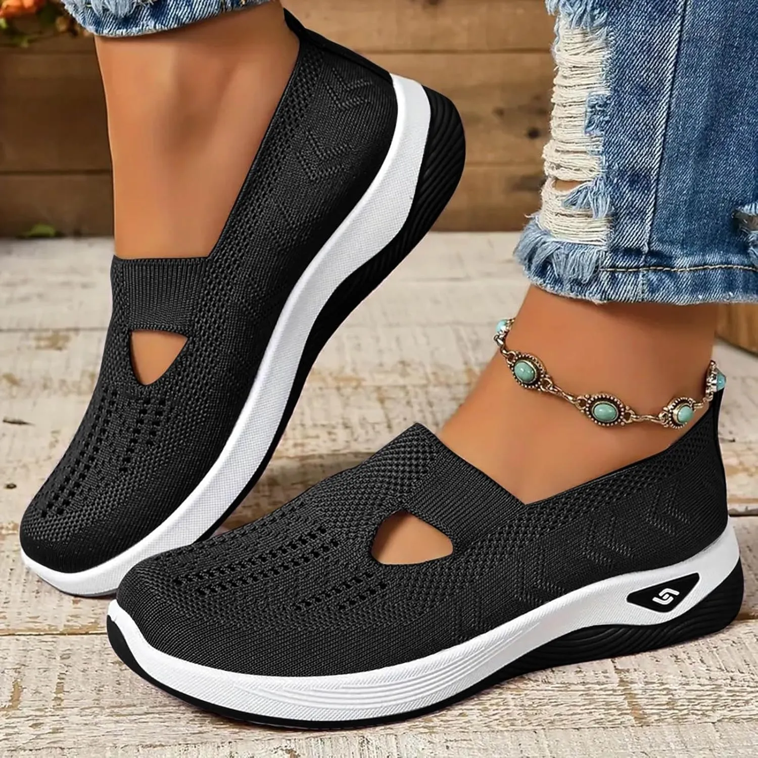 Orthopedic Walking Shoes for Women, Women Breathable Mesh Orthopedic Sneakers Slip On Nurse Shoes Arch Support Comfortable Non Slip Work Shoe