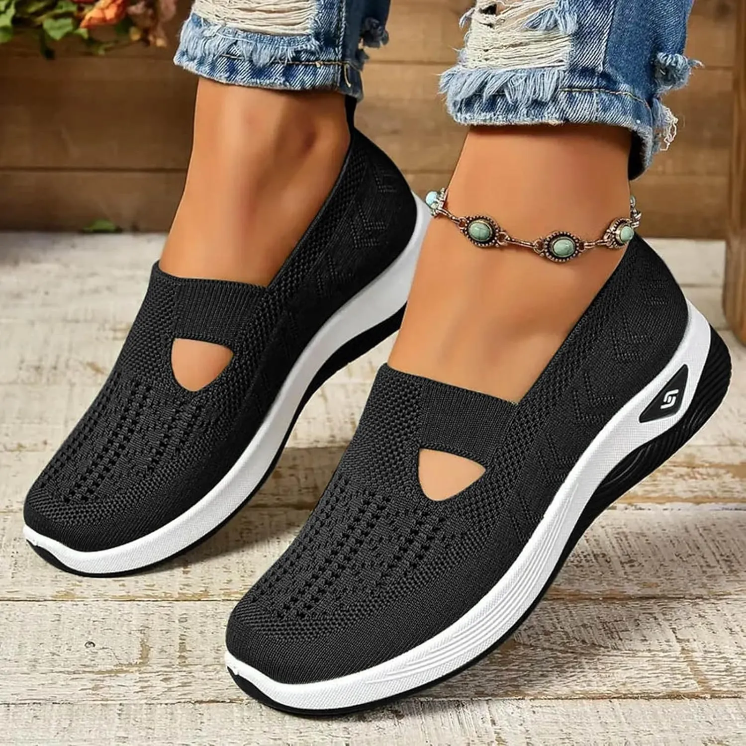 Orthopedic Walking Shoes for Women, Women Breathable Mesh Orthopedic Sneakers Slip On Nurse Shoes Arch Support Comfortable Non Slip Work Shoe