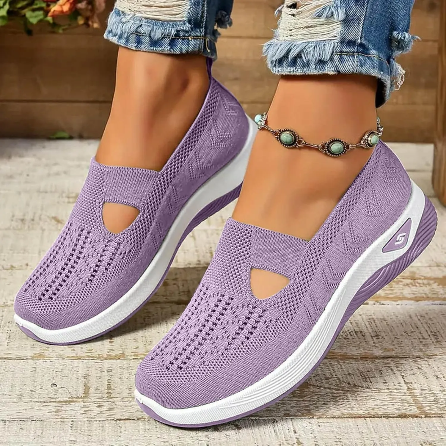 Orthopedic Walking Shoes for Women, Women Breathable Mesh Orthopedic Sneakers Slip On Nurse Shoes Arch Support Lightweight Comfortable Non Slip Work Shoe Wide Width Sneakers