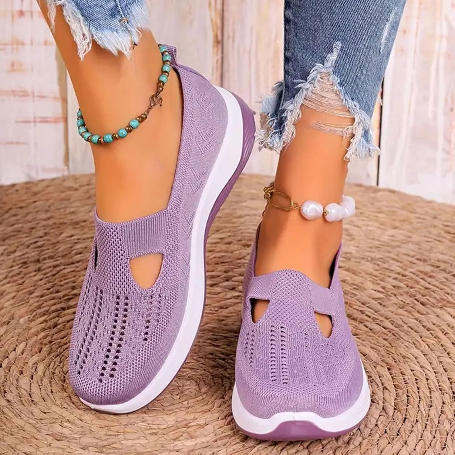 Orthopedic Walking Shoes for Women, Women Breathable Mesh Orthopedic Sneakers Slip On Nurse Shoes Arch Support Lightweight Comfortable Non Slip Work Shoe Wide Width Sneakers