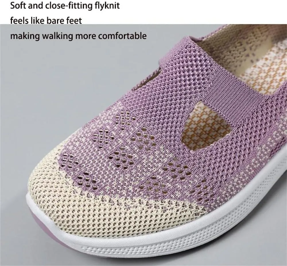 Orthowalkway Womens Shoes, Outdoor Women's Comfortable Breathable Knitted Orthopedic Walking Shoes, Orthopedic Slip-On Leisure Flat Soft Shoes
