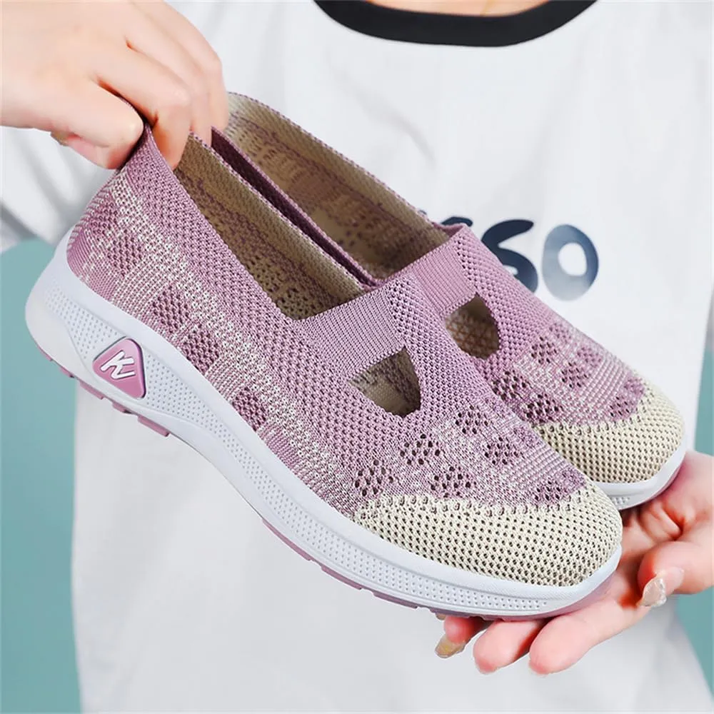 Orthowalkway Womens Shoes, Outdoor Women's Comfortable Breathable Knitted Orthopedic Walking Shoes, Orthopedic Slip-On Leisure Flat Soft Shoes