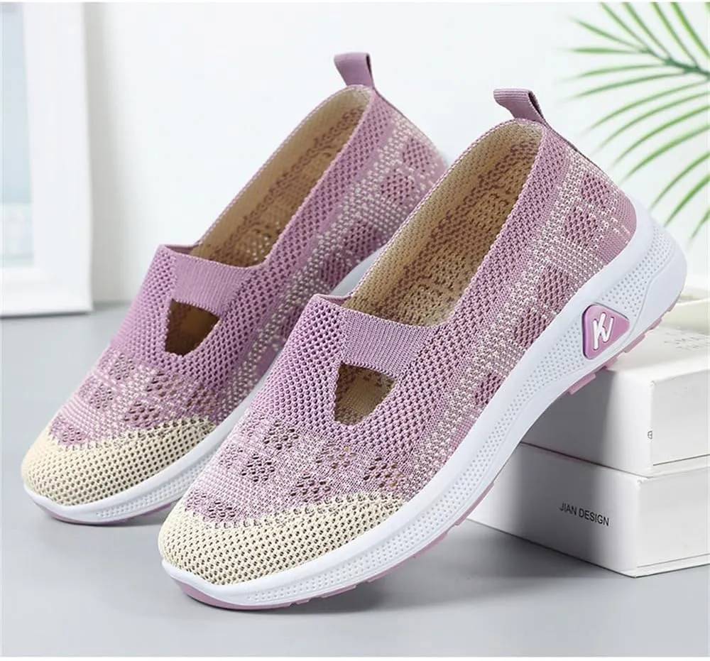 Orthowalkway Womens Shoes, Outdoor Women's Comfortable Breathable Knitted Orthopedic Walking Shoes, Orthopedic Slip-On Leisure Flat Soft Shoes