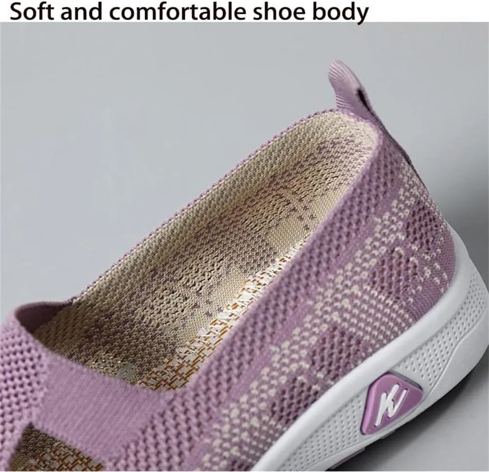 Orthowalkway Womens Shoes, Outdoor Women's Comfortable Breathable Knitted Orthopedic Walking Shoes, Orthopedic Slip-On Leisure Flat Soft Shoes