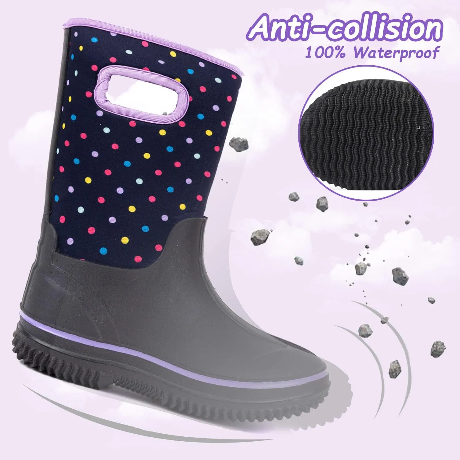 Outee Toddler Kids Warm Waterproof Neoprene Rain Boots