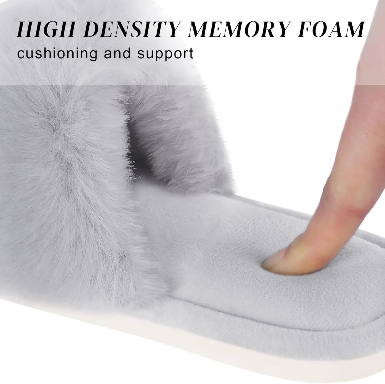 Parlovable Women's Faux Fur Slippers Fuzzy Flat Spa Fluffy Open Toe House Shoes Indoor Outdoor Slip on Memory Foam Slide Sandals