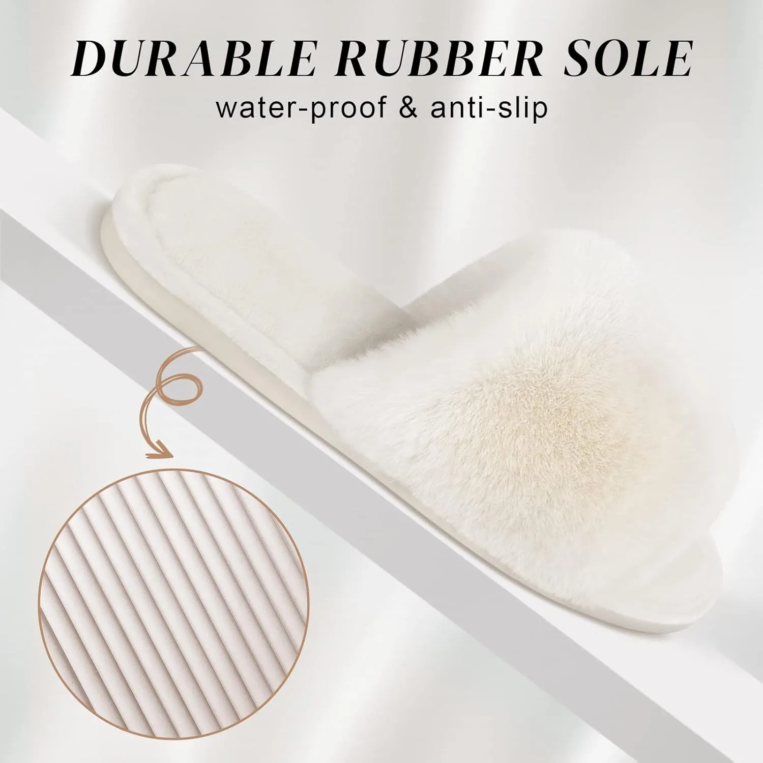 Parlovable Women's Faux Fur Slippers Fuzzy Flat Spa Fluffy Open Toe House Shoes Indoor Outdoor Slip on Memory Foam Slide Sandals