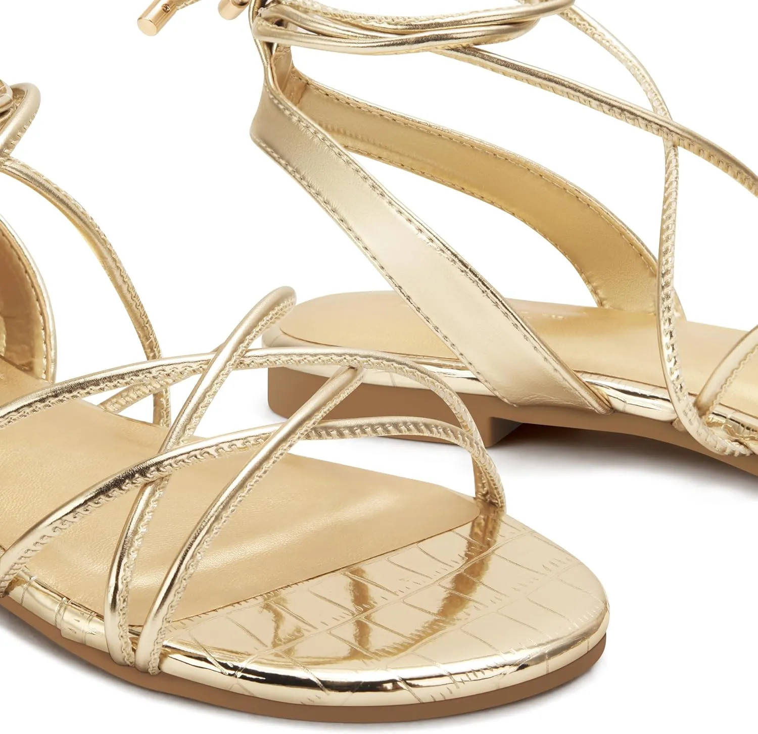 PARTY Women's Strappy Sandals Gladiator Lace Up Flats Summer Wrap Open Toe Tie Up Shoes