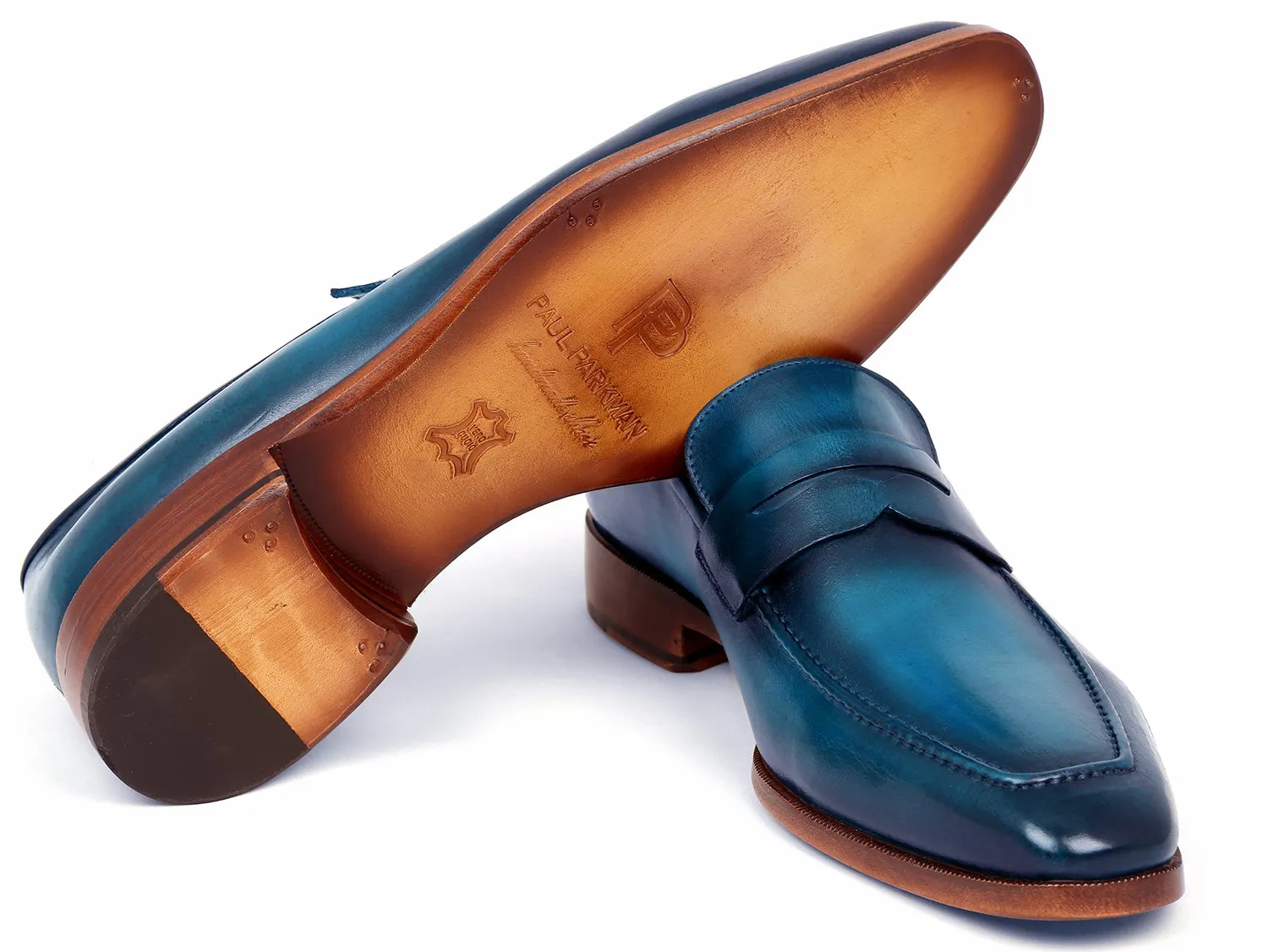 Paul Parkman Men's Penny Loafer Blue & Turquoise Calfskin Shoes (ID#10TQ84)