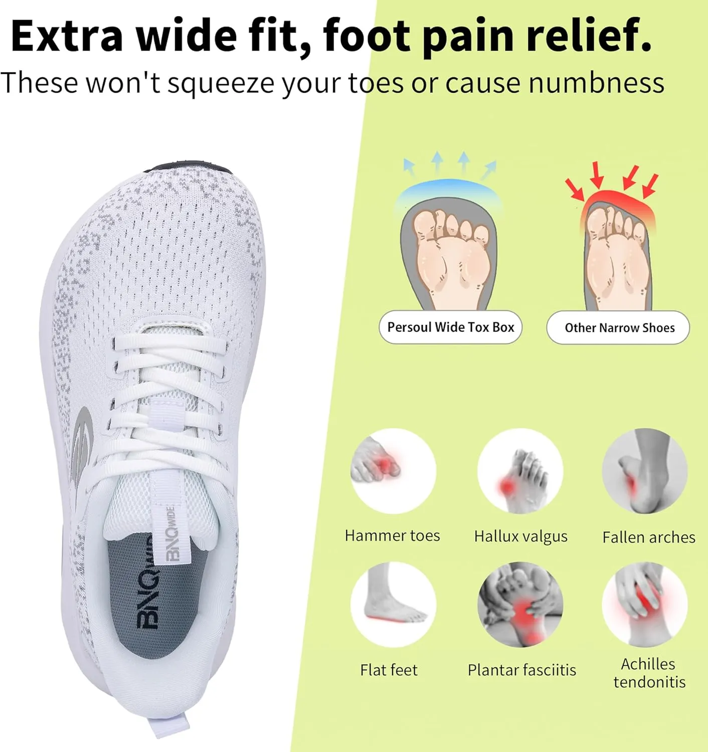 PERSOUL Wide Toe Box Shoes Women Walking Shoes with Arch Support Comfortable Wide Width Tennis Sneakers for Plantar Fasciitis Relief US 6-11