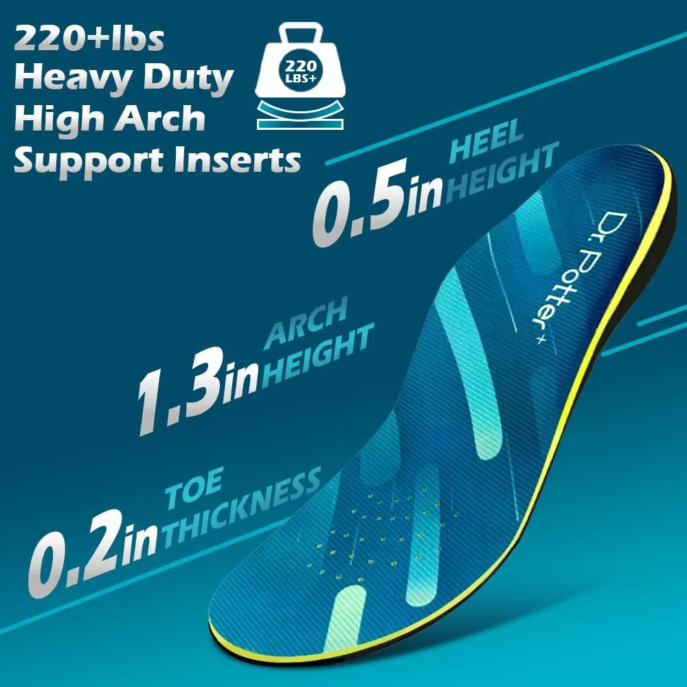 Plantar Fasciitis Insoles, 220 lbs Heavy Duty High Arch Support Inserts, Comfort Orthotics Insoles for Flat Feet and Foot Pain Relief, Work Boot Insoles for Men Women (290MM)