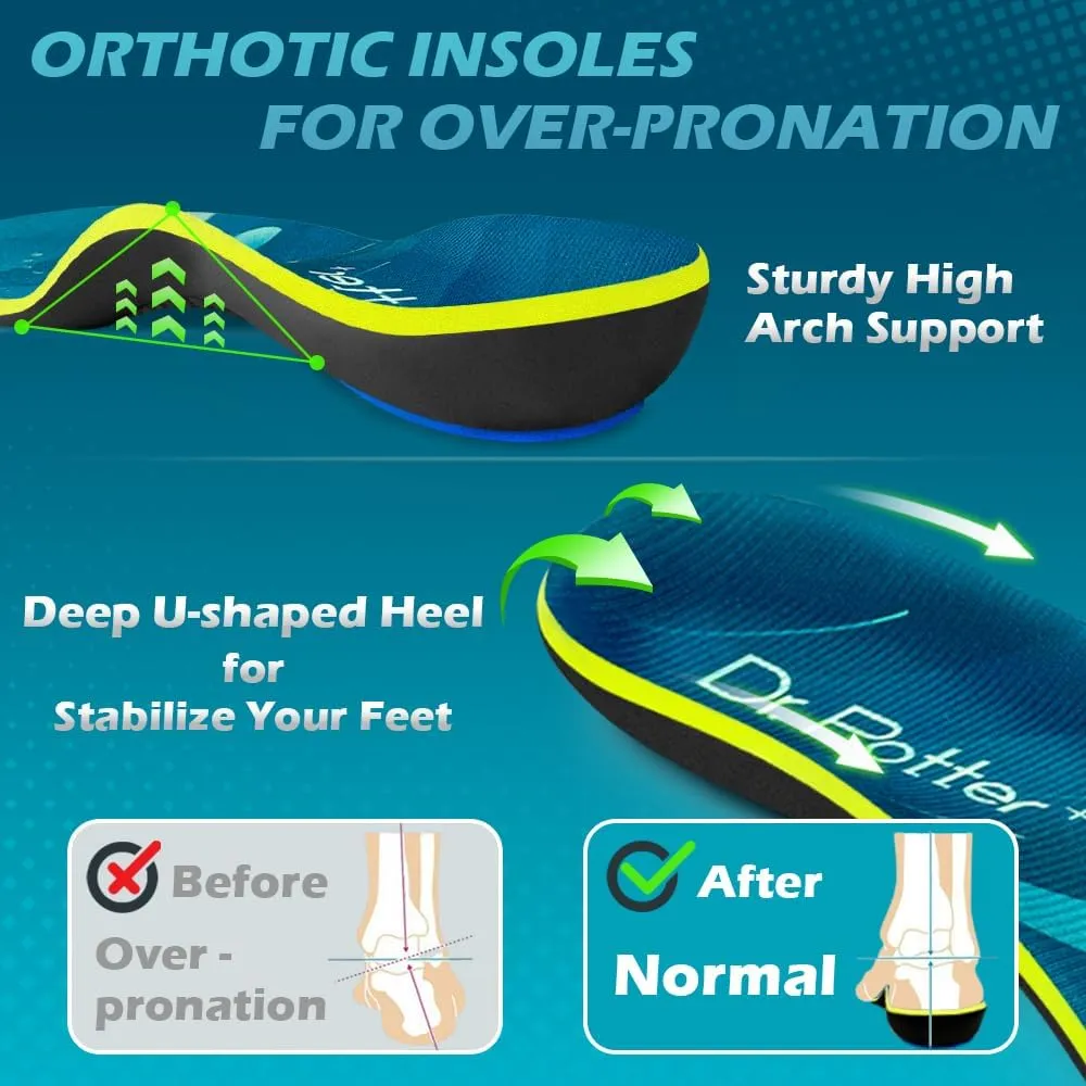 Plantar Fasciitis Insoles, 220 lbs Heavy Duty High Arch Support Inserts, Comfort Orthotics Insoles for Flat Feet and Foot Pain Relief, Work Boot Insoles for Men Women (290MM)