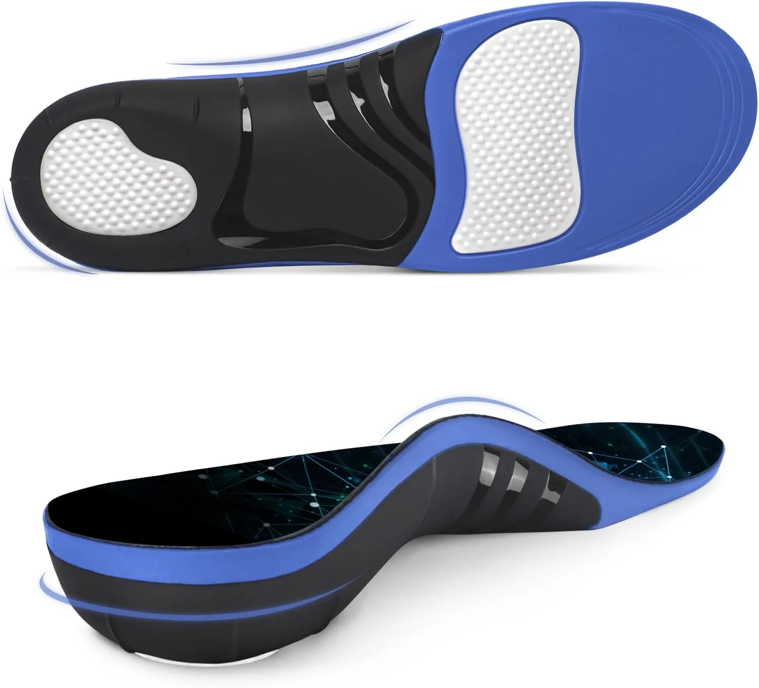 Plantar Fasciitis Insoles, 220  lbs High Arch Support Inserts for Men Women, Pain Relief Orthotic Heavy Duty Flat Feet Athletic Work Boot Insoles Standing All Day, Blue - XL