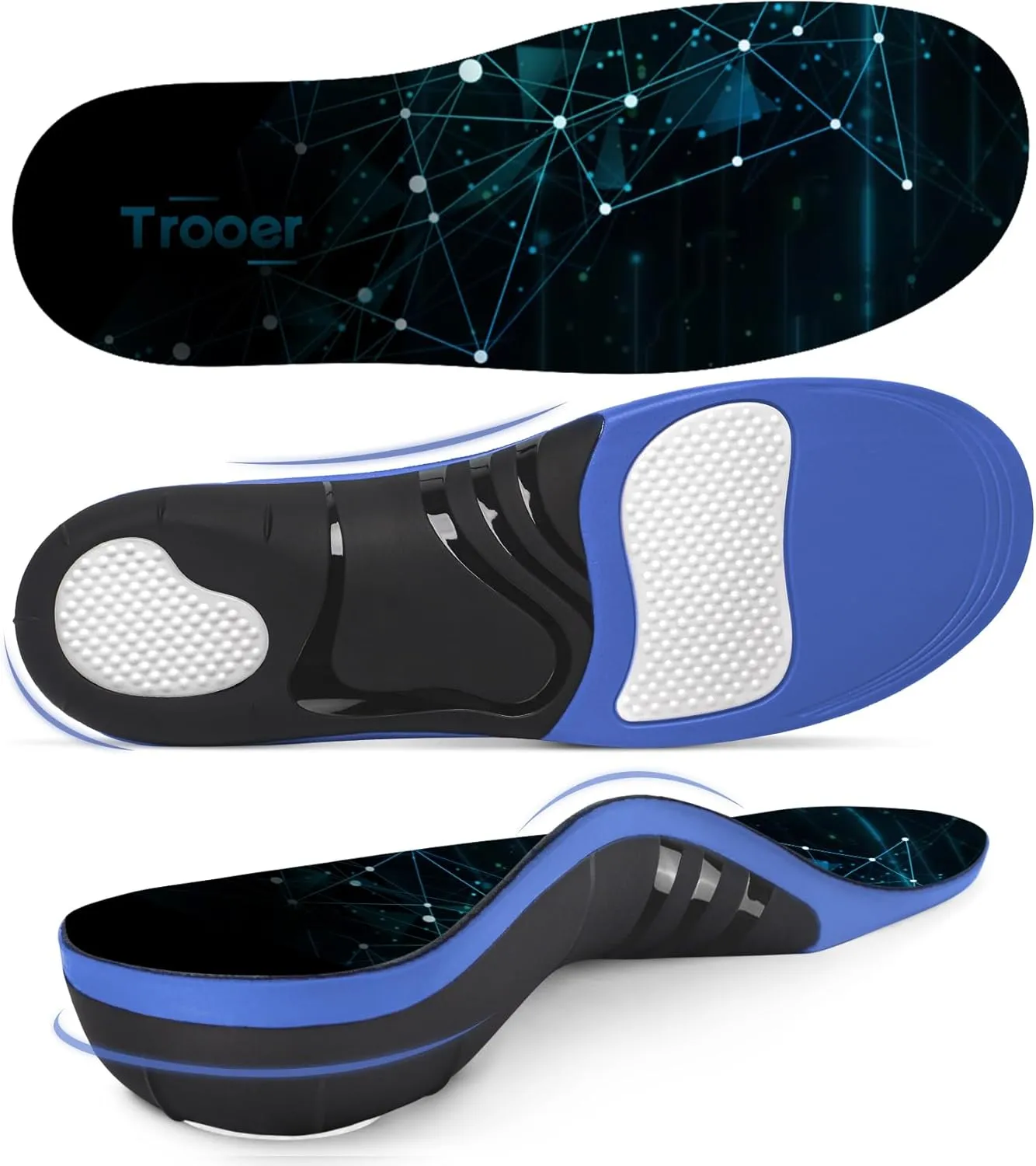 Plantar Fasciitis Insoles, 220  lbs High Arch Support Inserts for Men Women, Pain Relief Orthotic Heavy Duty Flat Feet Athletic Work Boot Insoles Standing All Day, Blue - XL