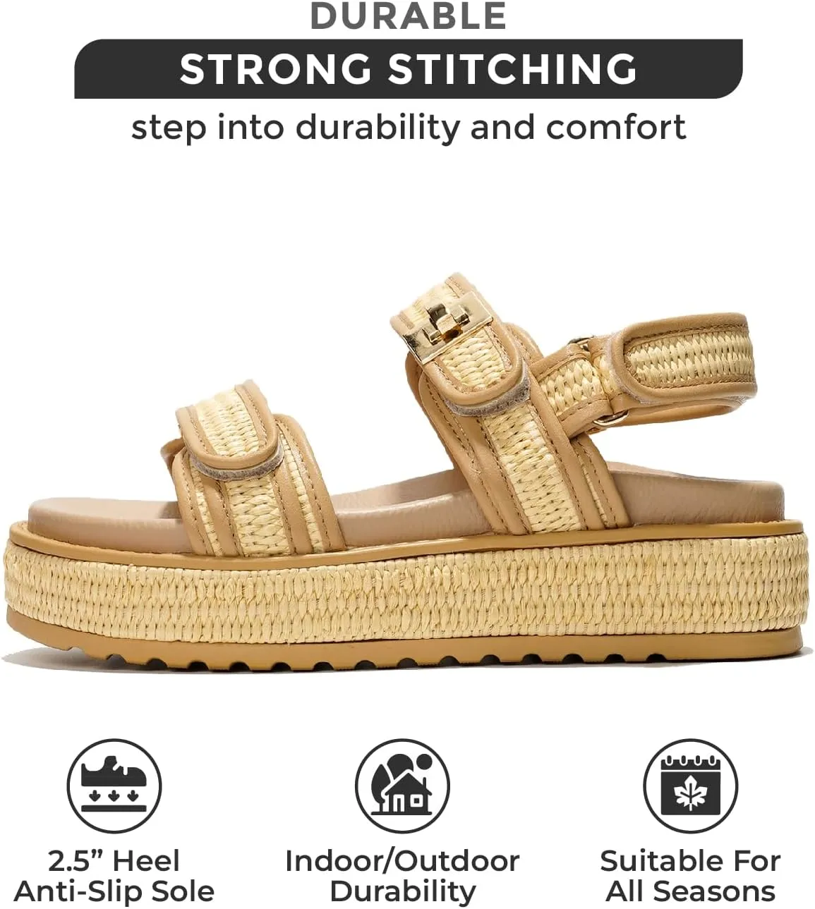 Project Cloud Platform Sandals Women Footwear - Memory Foam & Comfortable Adjustable Strap Ladies Wedges - Non Slip Fashion Beach Sandals for Women 2025 (Ginevra)