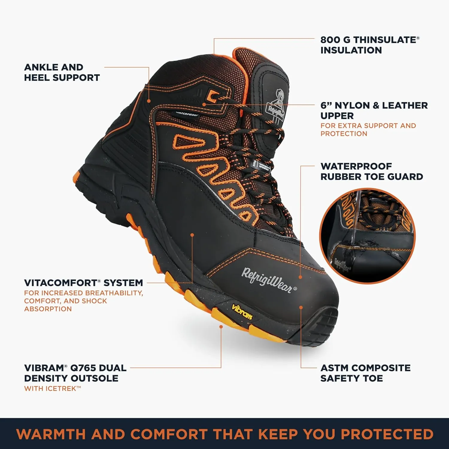 RefrigiWear Mens PolarForce Hiker Boots, Insulated Work Boots, -30F Comfort Rating