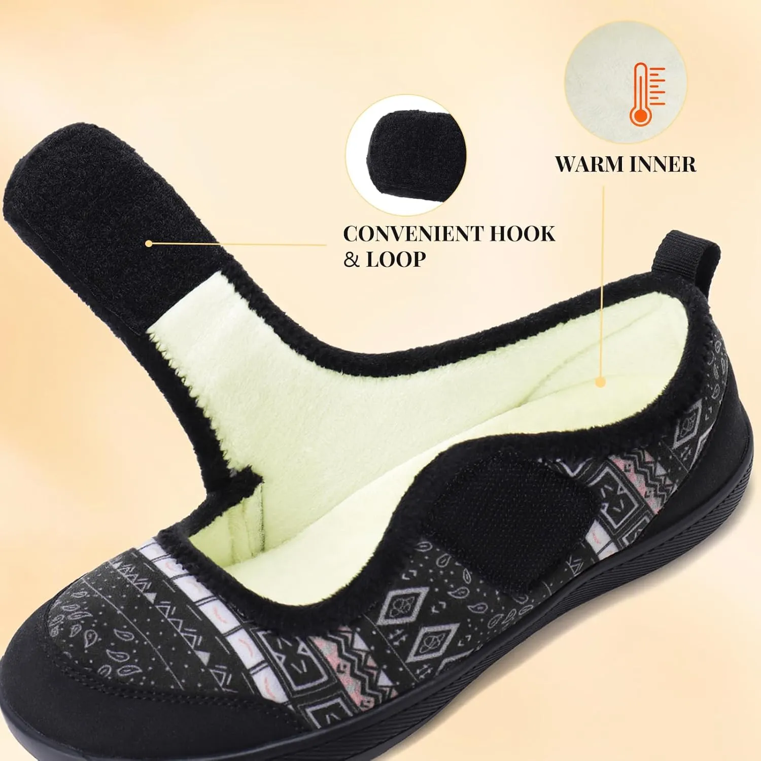 Rihero Womens Slippers Wide Width Diabetic Shoes Edema House Barefoot Walking Shoes Adjustable Indoor Outdoor Slippers