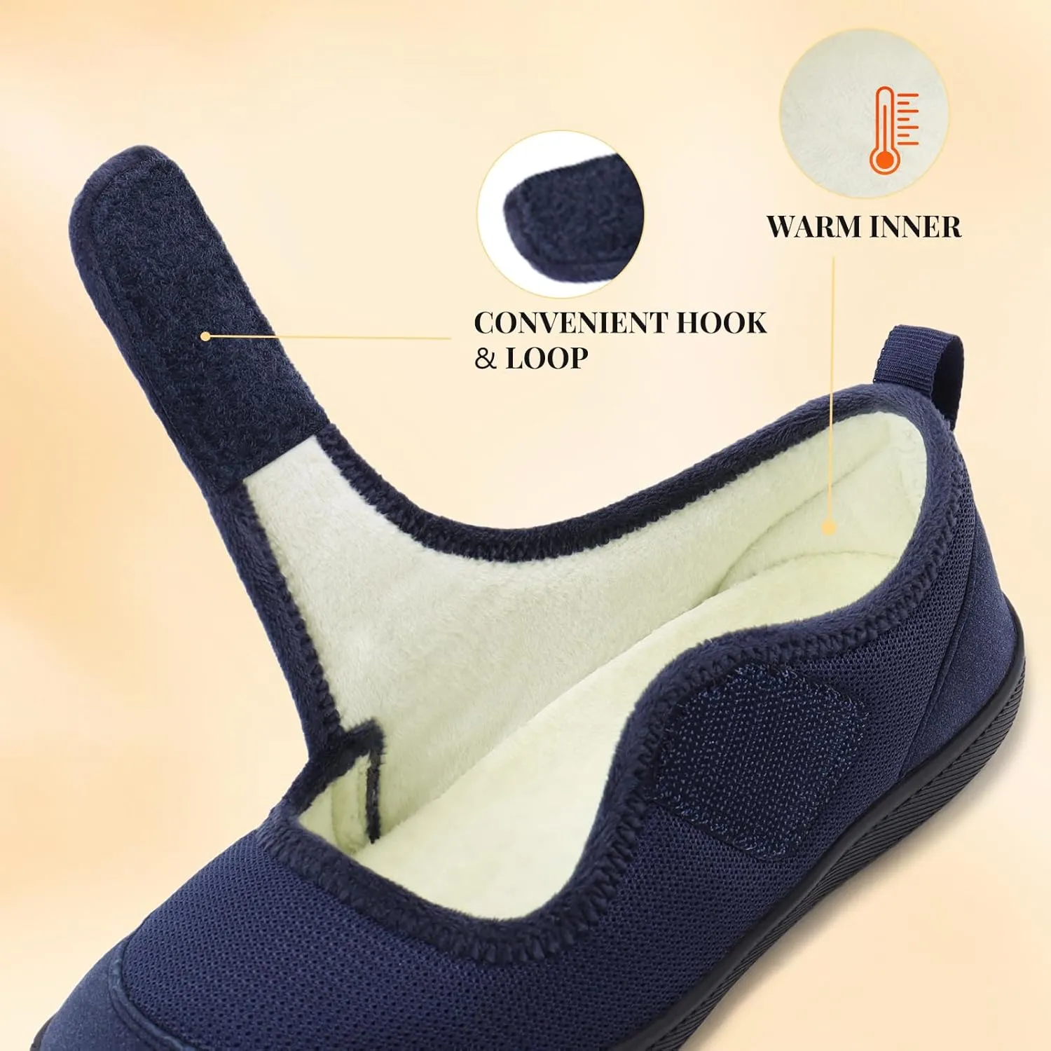 Rihero Womens Slippers Wide Width Diabetic Shoes Edema House Barefoot Walking Shoes Adjustable Indoor Outdoor Slippers