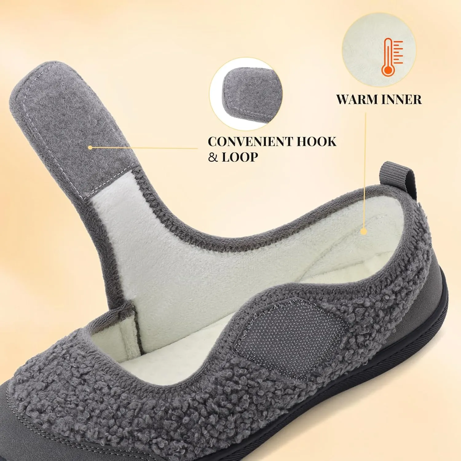 Rihero Womens Slippers Wide Width Diabetic Shoes Edema House Barefoot Walking Shoes Adjustable Indoor Outdoor Slippers