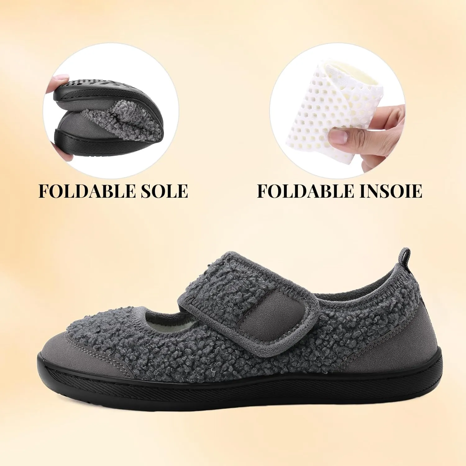 Rihero Womens Slippers Wide Width Diabetic Shoes Edema House Barefoot Walking Shoes Adjustable Indoor Outdoor Slippers