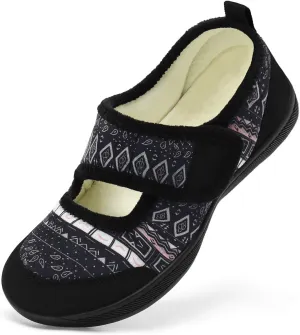 Rihero Womens Slippers Wide Width Diabetic Shoes Edema House Barefoot Walking Shoes Adjustable Indoor Outdoor Slippers