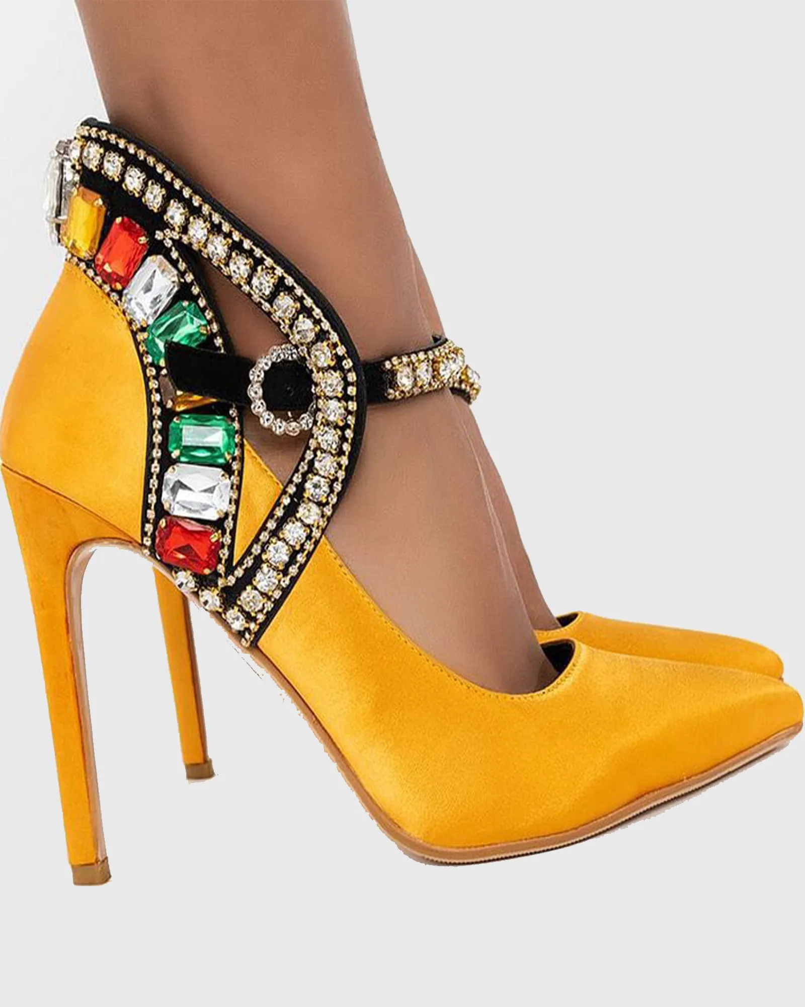 Rosella Rhinestone Buckle Satin Pumps