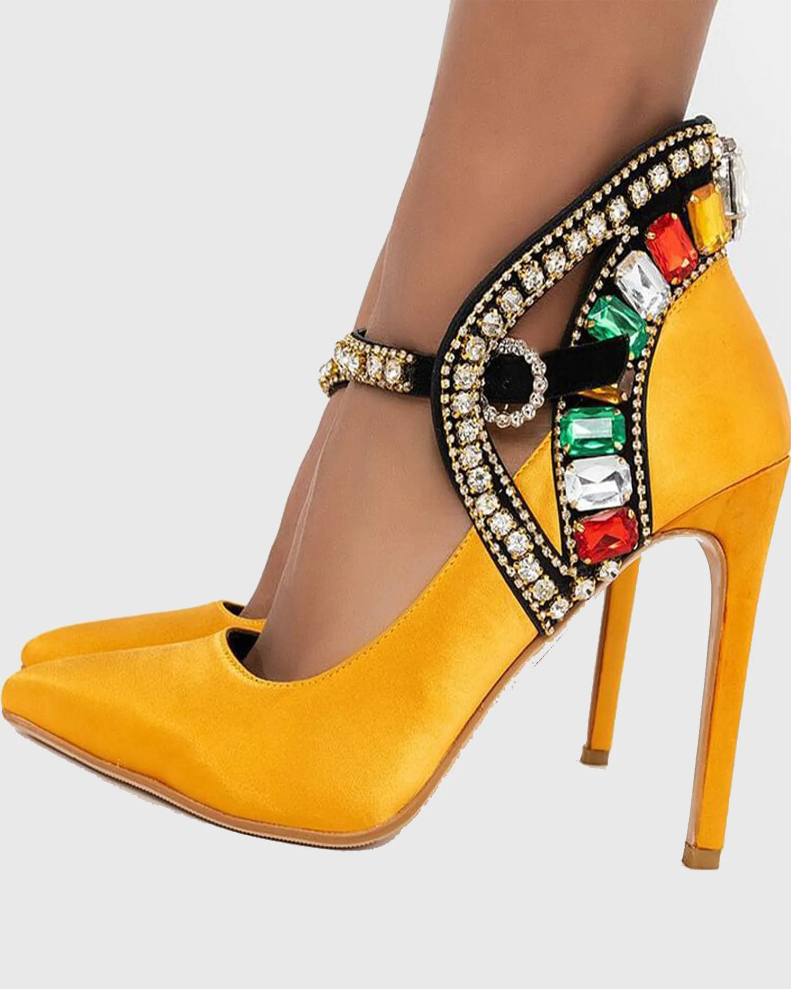 Rosella Rhinestone Buckle Satin Pumps