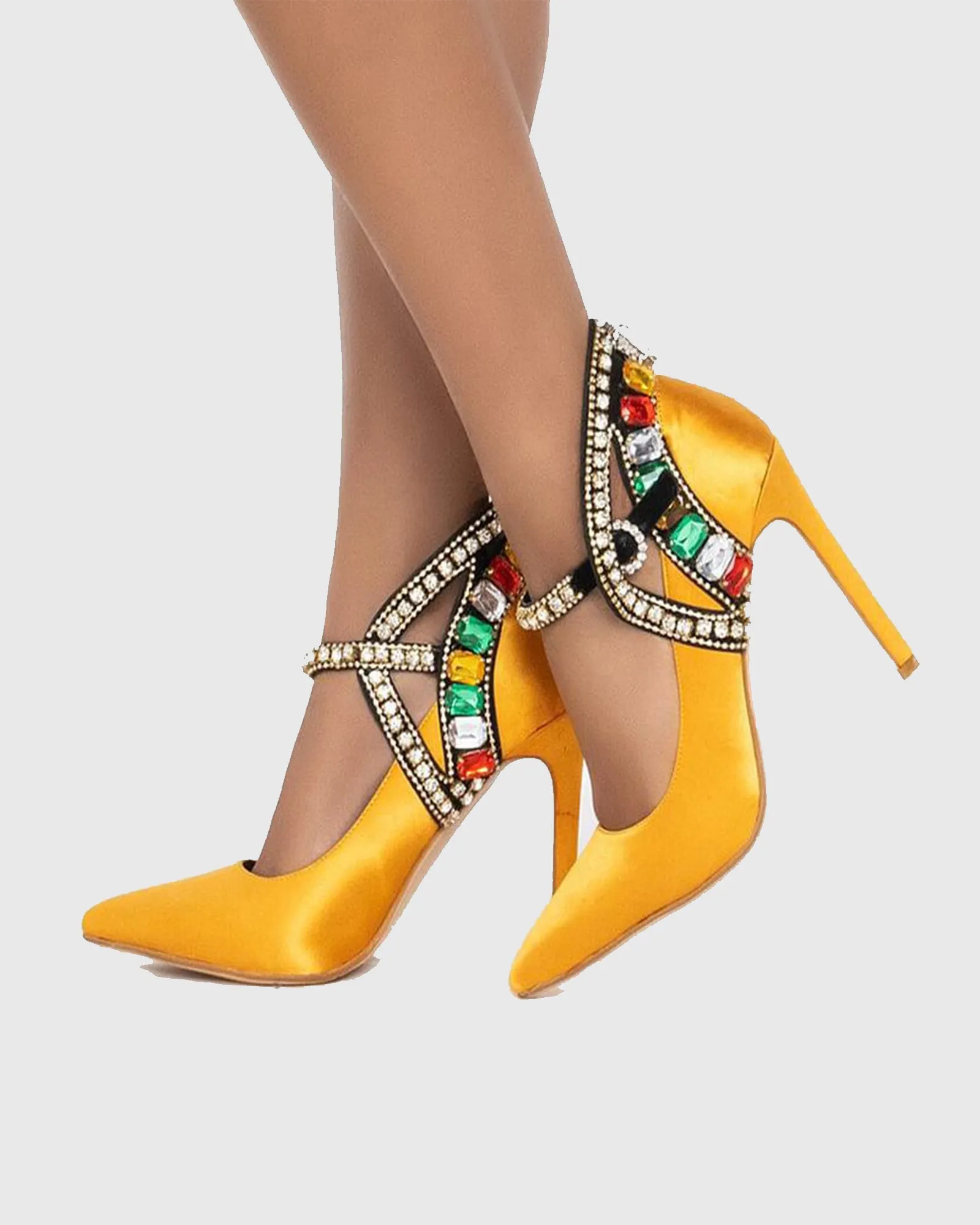 Rosella Rhinestone Buckle Satin Pumps