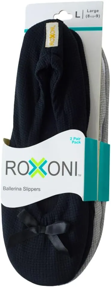 Roxoni Women's Flat Slip On Terry Classic Cotton & Velour Ballerina Slippers (Pack of 2)