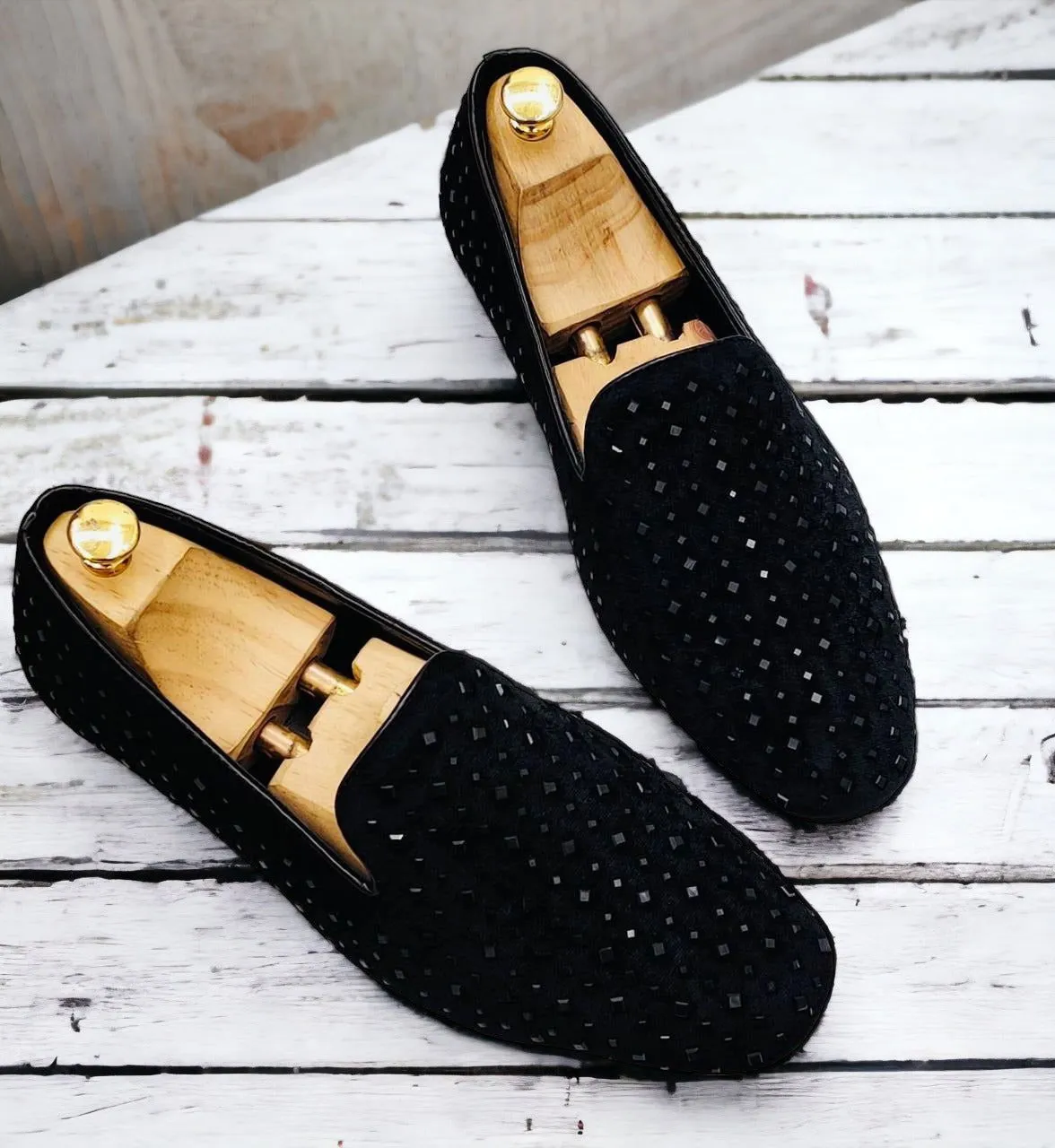 s Premium Studded Mirror Work Moccasins Step into Elegance