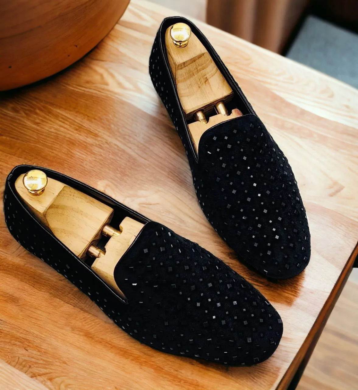 s Premium Studded Mirror Work Moccasins Step into Elegance