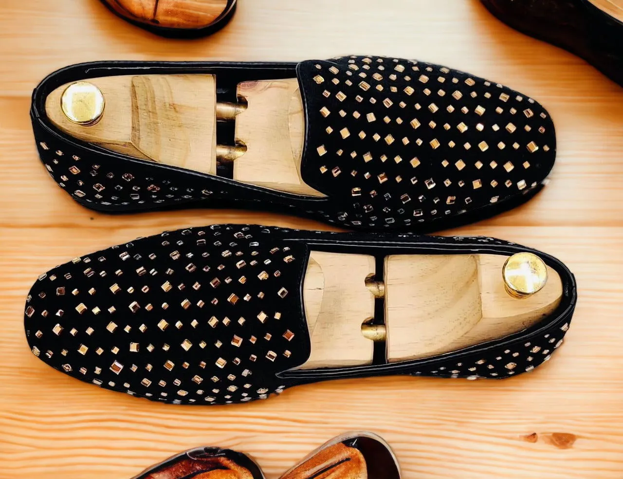 s Premium Studded Mirror Work Moccasins Step into Elegance