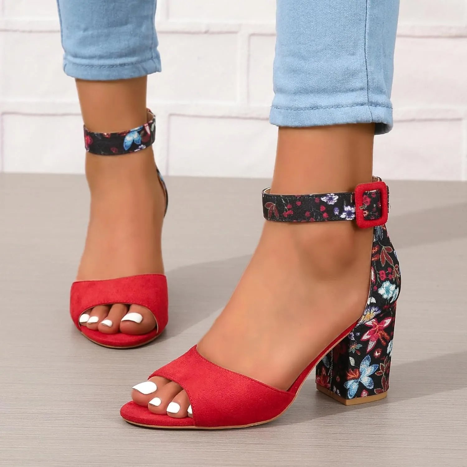 SACFOF Women's Chunky Low Heel Pump Sandals Peep Toe Ankle Strap Dress Wedding Party Evening Office Shoes Sandals