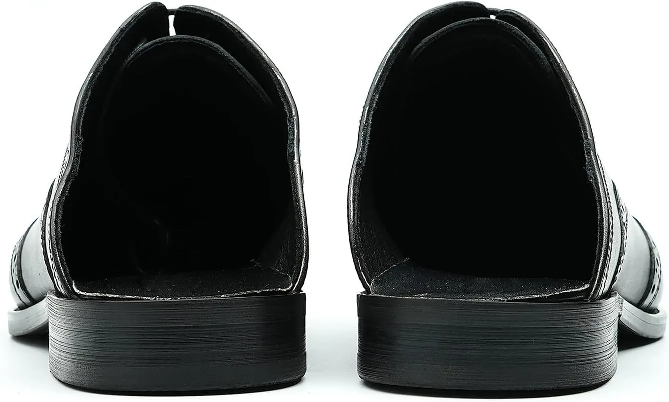 Santimon Mens Mules Slip On Casual Dress Clogs Leather Walking Loafers Shoes Fashion Wedding Breathable Business Formal Oxfords Summer Slippers Shoes for Men