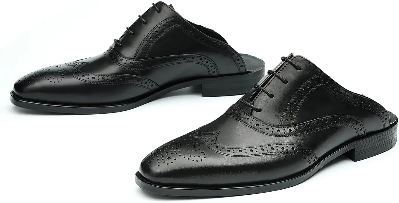 Santimon Mens Mules Slip On Casual Dress Clogs Leather Walking Loafers Shoes Fashion Wedding Breathable Business Formal Oxfords Summer Slippers Shoes for Men