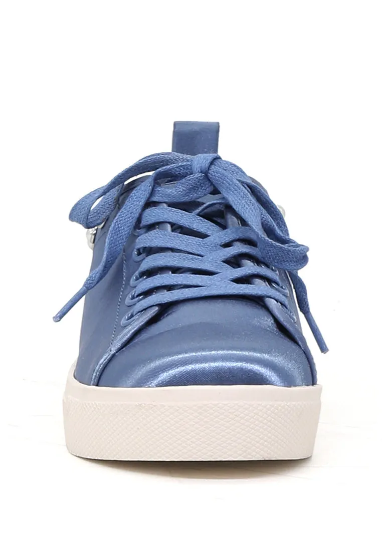 Shawna Blue Metallic Pearl Lace Up Sneakers