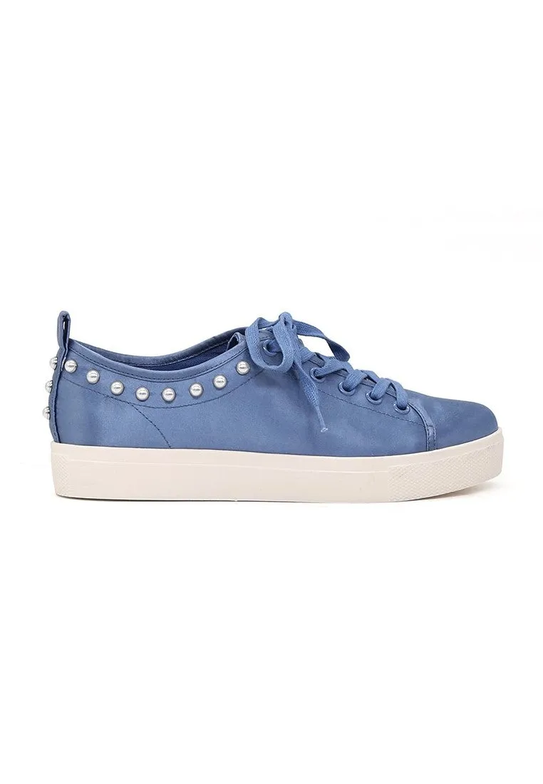 Shawna Blue Metallic Pearl Lace Up Sneakers