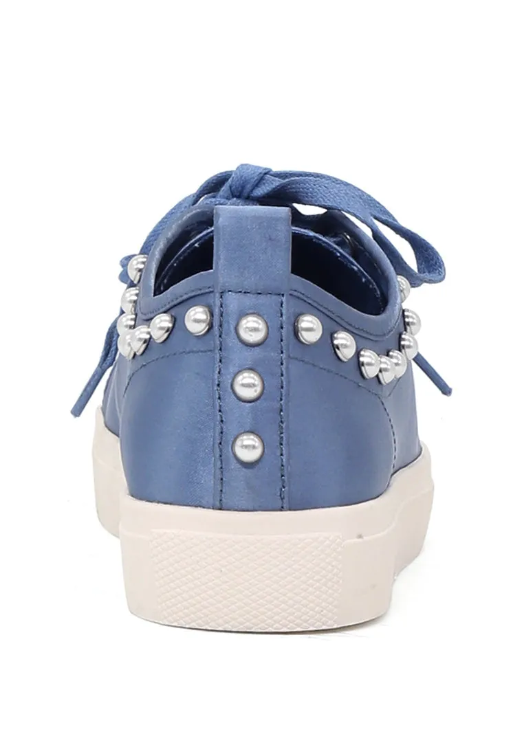 Shawna Blue Metallic Pearl Lace Up Sneakers