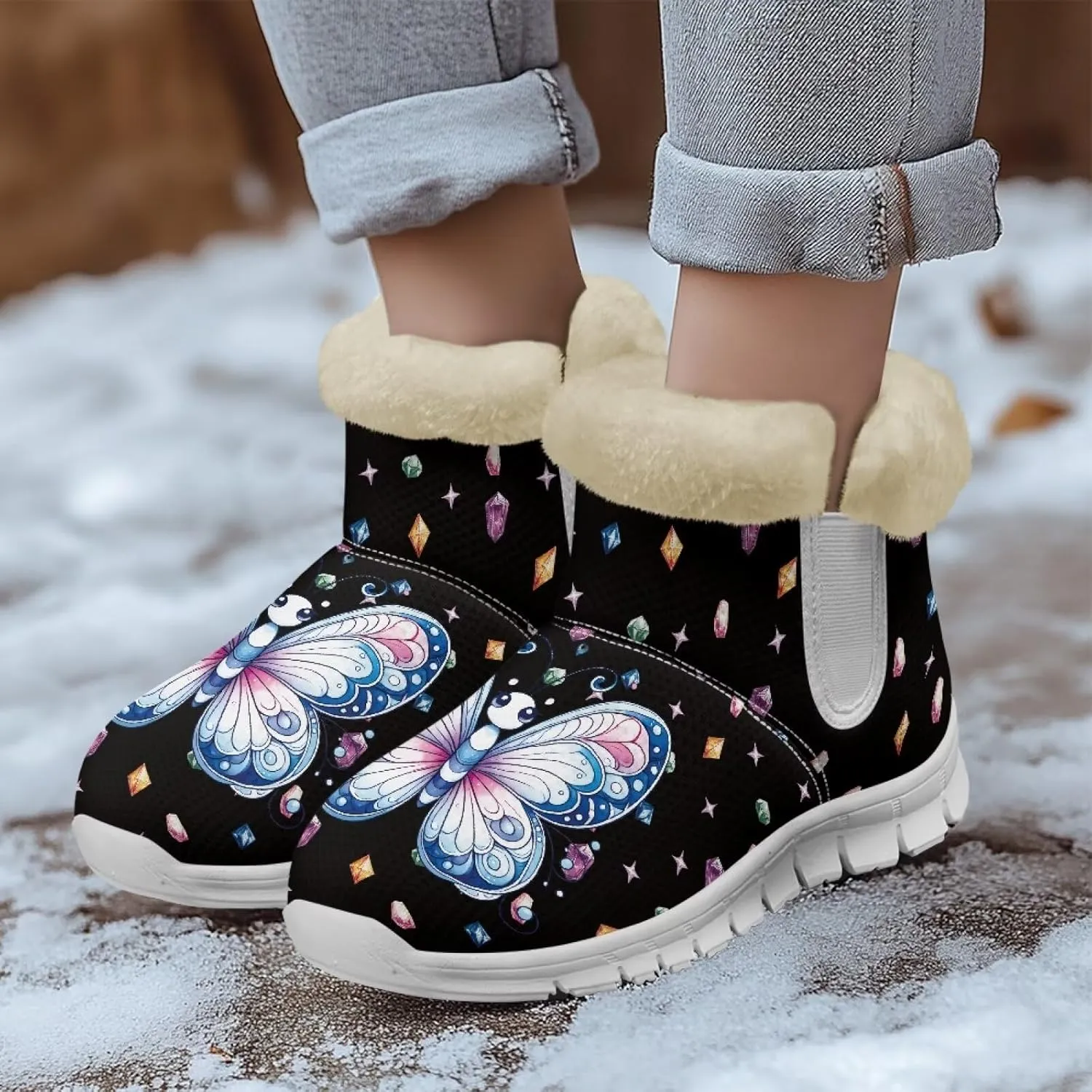 Snow Boots for Womens Non-Slip Comfortable Booties Waterproof Fleece Ankle Boots Mid Boot Flat Heel Fashion Bootie