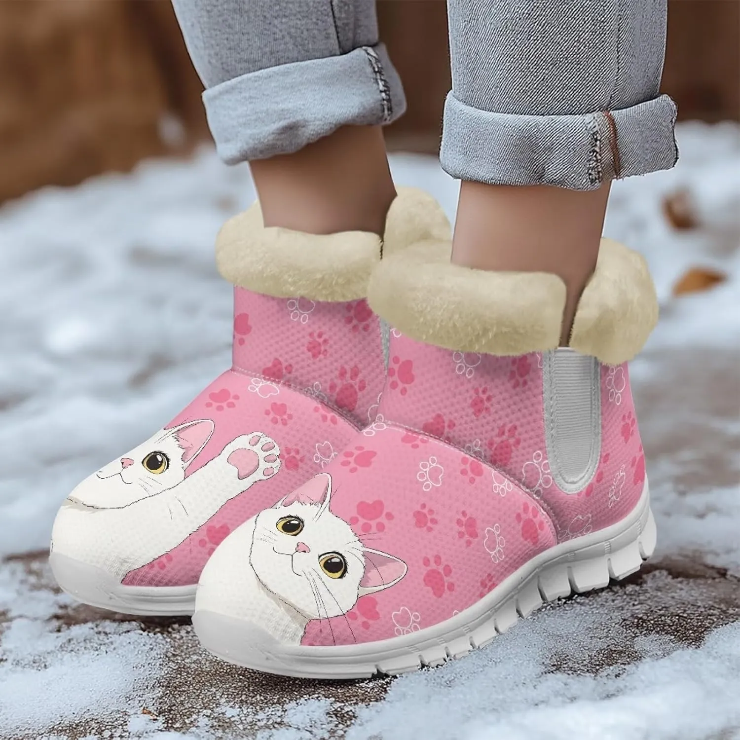 Snow Boots for Womens Non-Slip Comfortable Booties Waterproof Fleece Ankle Boots Mid Boot Flat Heel Fashion Bootie