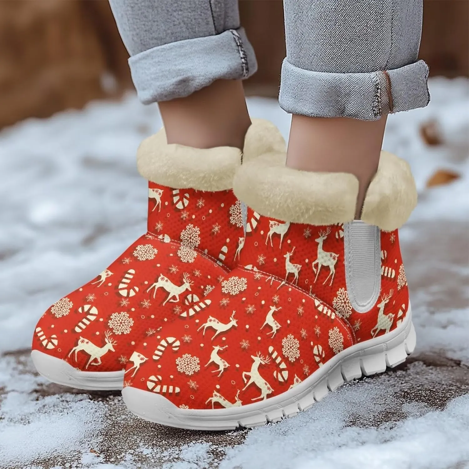 Snow Boots for Womens Non-Slip Comfortable Booties Waterproof Fleece Ankle Boots Mid Boot Flat Heel Fashion Bootie